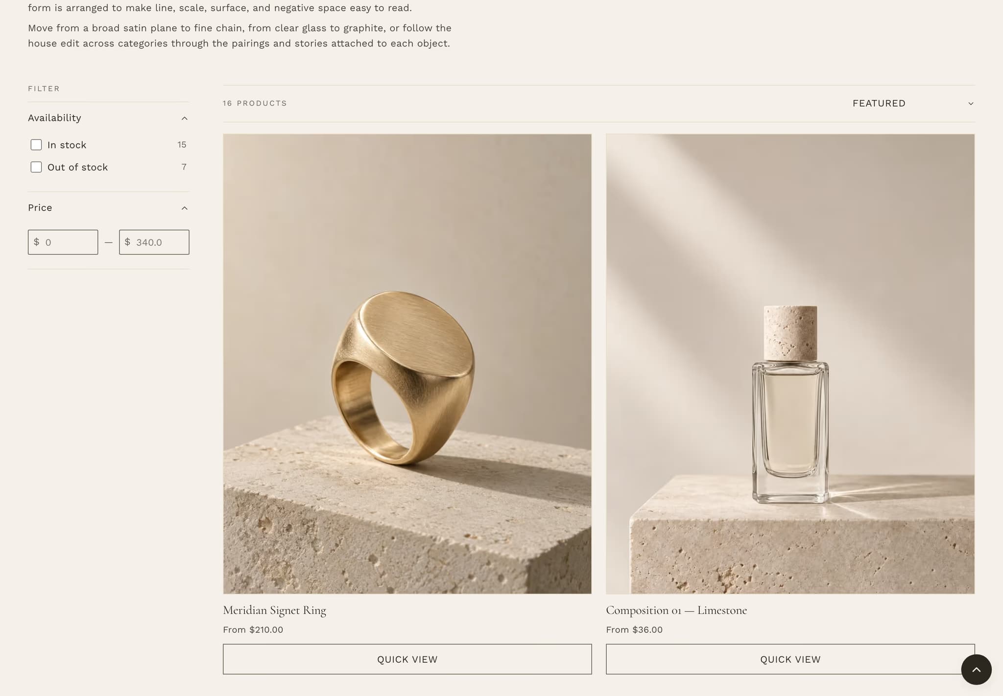 Poise preset — collection grid