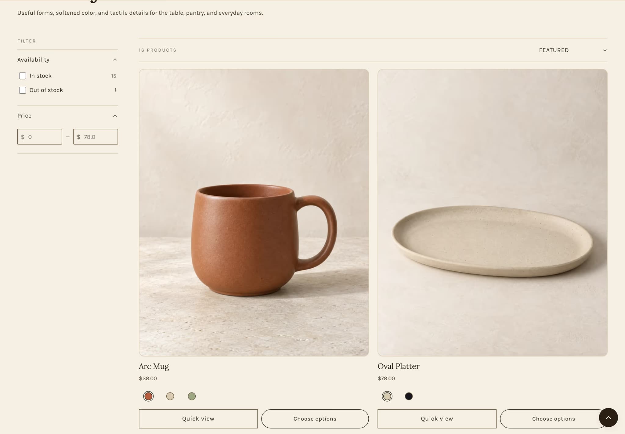 Tactility preset — collection grid